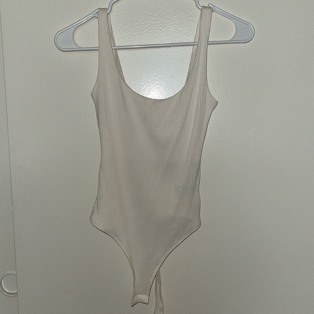White ribbed thong bodysuit